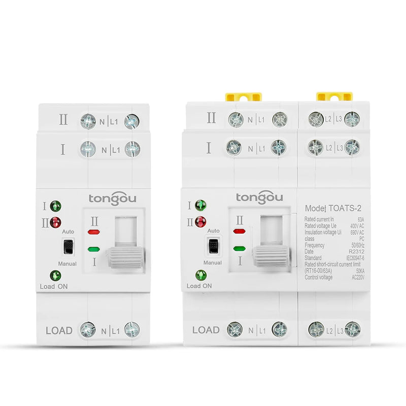 NEW TONGOU Din Rail 2P 4P ATS Dual Power Automatic Transfer Switch Electrical Selector Switches Uninterrupted Power 63A