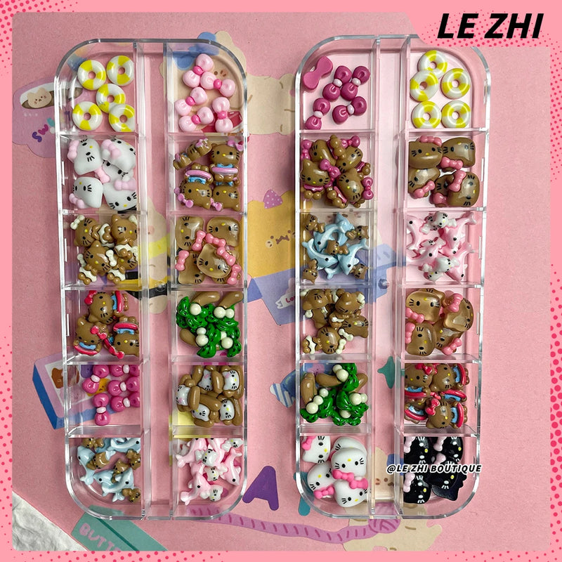 60PCS Cartoon Hawaii Black Skin Hello Kitty Nails Art Charms Accessories Personal DIY Resin Nail Accessories Nail Salon Supplies