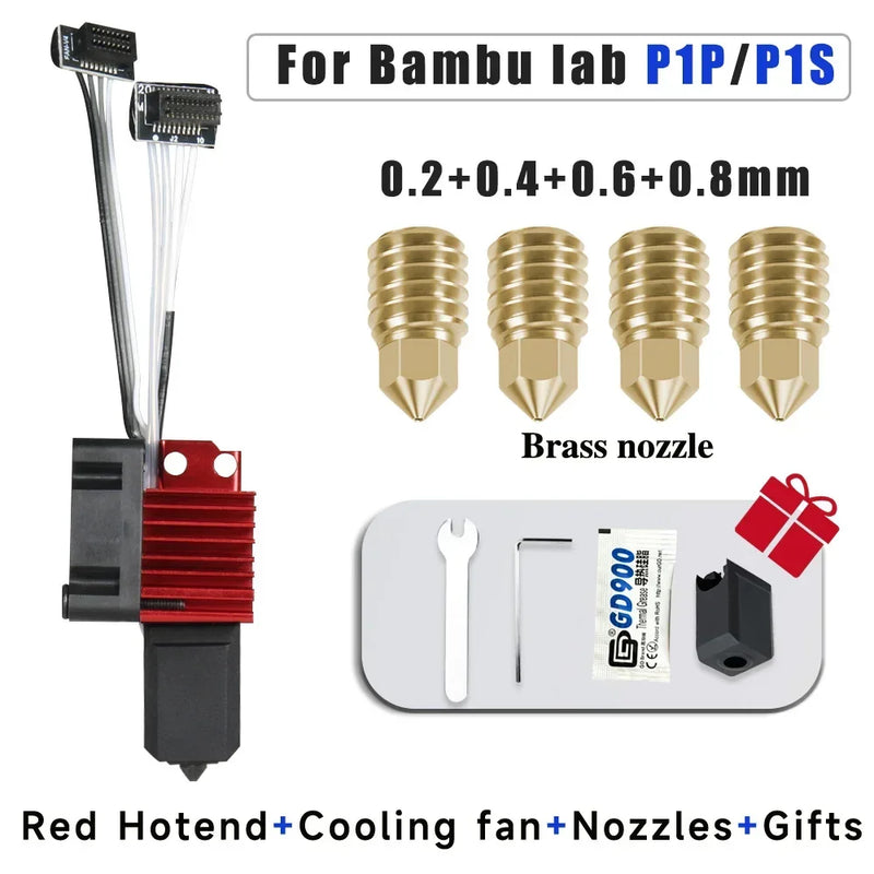 For Bambu P1P/X1C  Hotend Kit Hardened Steel Nozzle for Bambulab P1s Upgrade Hotend With Fan Complete for Bambu Lab X1 Carbon