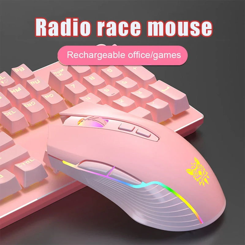 Onikuma 6400 DPI Wireless Gaming Mouse Breathing LED Optical USB 7 Buttons Pink Esport Gamer Computer Mice for Laptop PC CW905