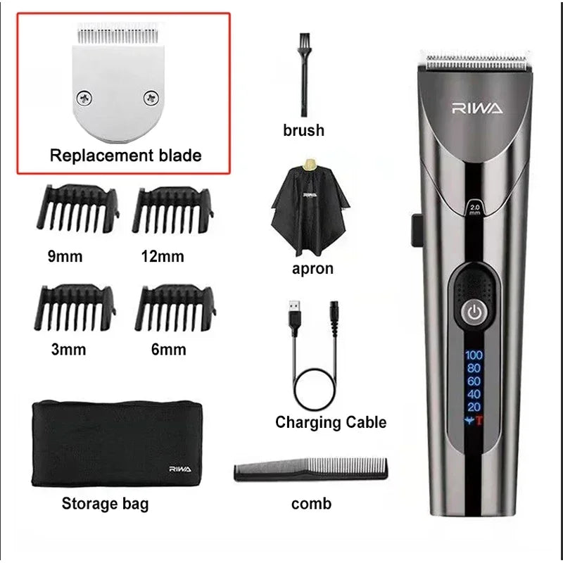 RIWA Electric Hair Clippers RE6305 Professional Cordless Barber Trimmer Speed Adjustable Rechargeable Men Hair Cutting Machine