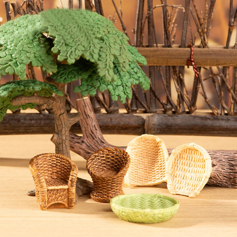 1Pc/1Set Dollhouse Miniature Simulation Fish Basket Basket Chair Table Furniture Model For Doll House Accessories Decoration Toy