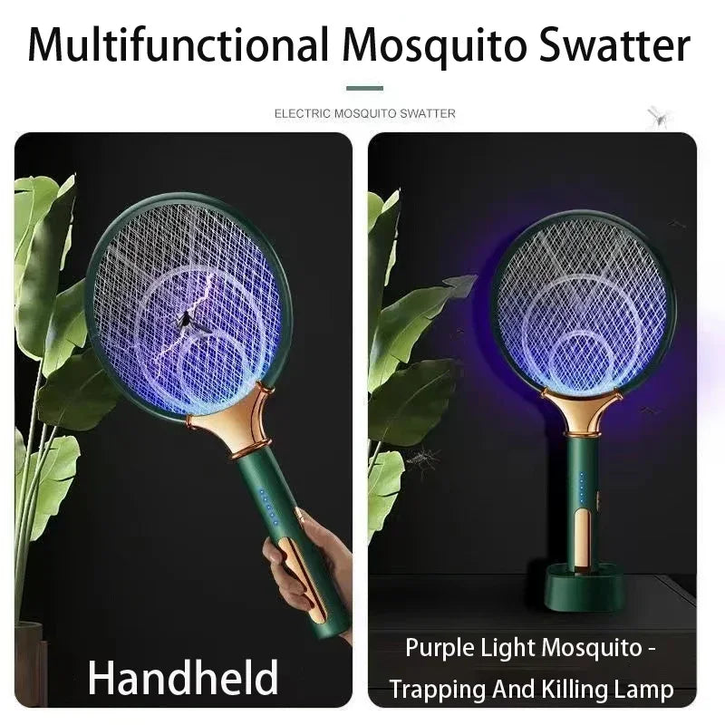 2 In 1 Electric Mosquito Racket USB Rechargeable Fly Zapper Swatter Lamp Electric Shock Bug Zapper Trap Flies Summer Fly Swatter