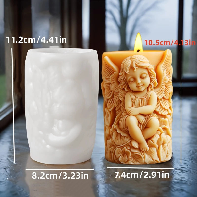 3D Wing Angel Relief Cylinder Candle Silicone Mold Easter Angel Flower Statue Cylinder Resin Silicone Mould Crafts Gypsum Molds
