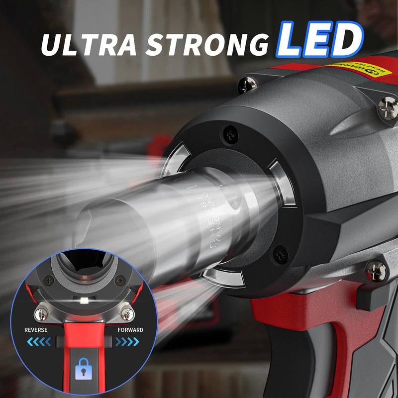 Feytory Cordless Impact Wrench,1/2" Brushless Power Impact Gun,1500N.m Electric Wrench with 4 Sockets&12PCS Screwdriver Bits