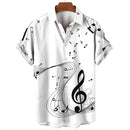 New Men's Shirt 2023 Summer Fashion Hawaiian Shirt Short Sleeve Lapel Top Music Symbol Pattern Print Shirt Oversized Man Clothes