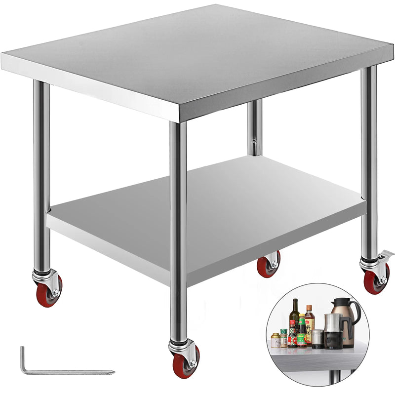 SucceBuy Stainless Steel Kitchen Worktable shelves Commercial Work Bench Table with Caster Wheels for Home Restaurant Storage