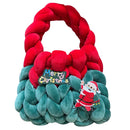 Women Hand-Woven Bag Icelandic Wool Chunky Knit Bag Hollow Out Soft Contrast Color with Short Handle Ladies Christmas Santa Bag