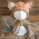 Newborn Wool Felt Fox Flower Bonnet Newborn Photography Props Baby Animal Floral Garden Hat Photo Shoot