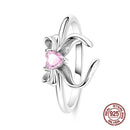 New Valentine's Day Rings Sweet Pink Zircon Princess Bows Size 7-9 For Women 925 Silver Ring Romantic Fine Jewelry Birthday Gift