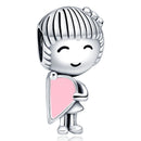 Silver Plated Boy Girl Couple Lovers Beads Charms Zirconium Dangle Fit Original Pandora Bracelet Necklace Jewelry Women