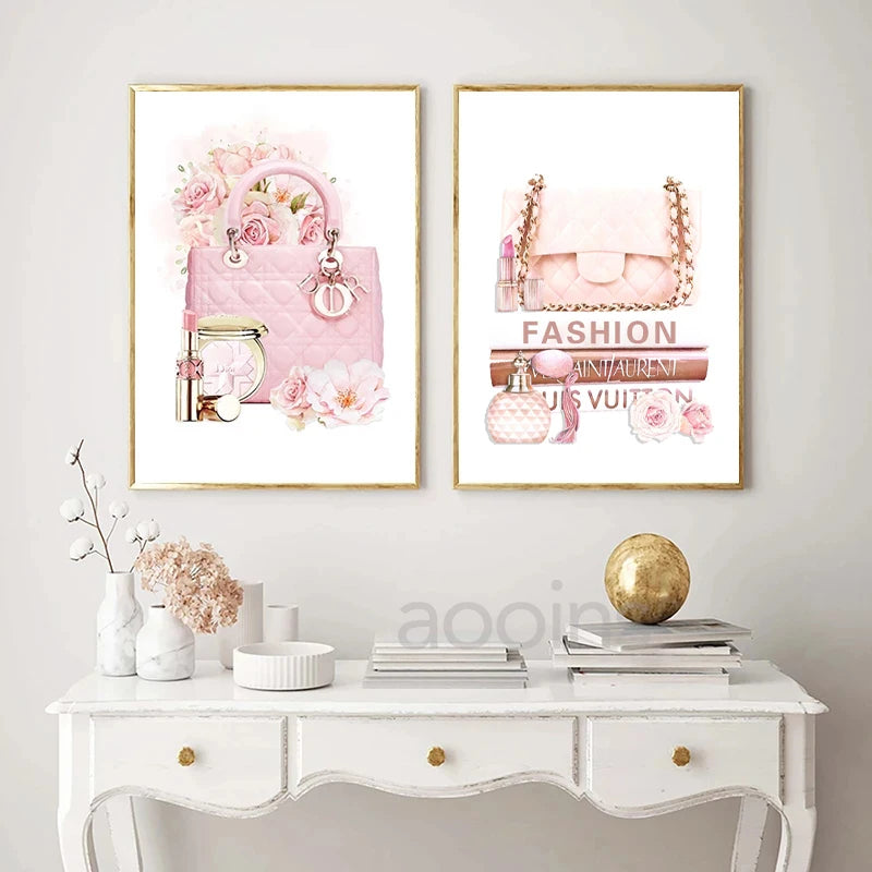 Fashion Eyelashes Lipstick Makeup Posters and Prints Hello Gorgeous Sign Rose Gold Canvas Painting Girls Gifts Wall Art Decor