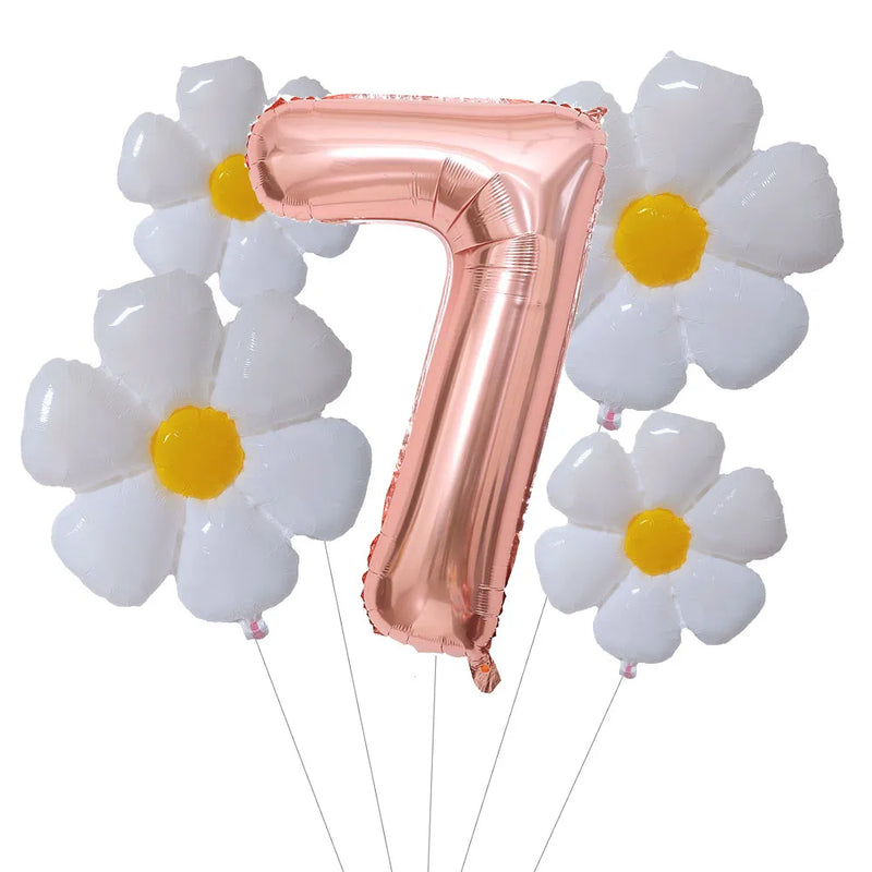 5Pcs Groovy One Party Balloons Set 32inch Rose Gold Number Balloon for First Birthday One Groovy Baby Daisy Party Decorations