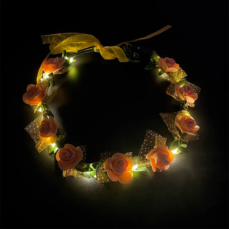 Wedding Party Crown Flower Headband LED Light Wreath Garland Decoration Women Girl Birthday Favor Luminous Hair Garland Hairband