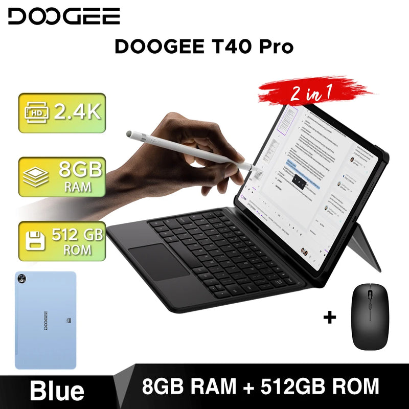 World Premiere DOOGEE T40 Pro Tablet 12" IPS 2.4K 20GB(8+12) 512GB Android 14 Helio G99 6nm 10800mAh 18W Charge 7.6mm ultra-thin