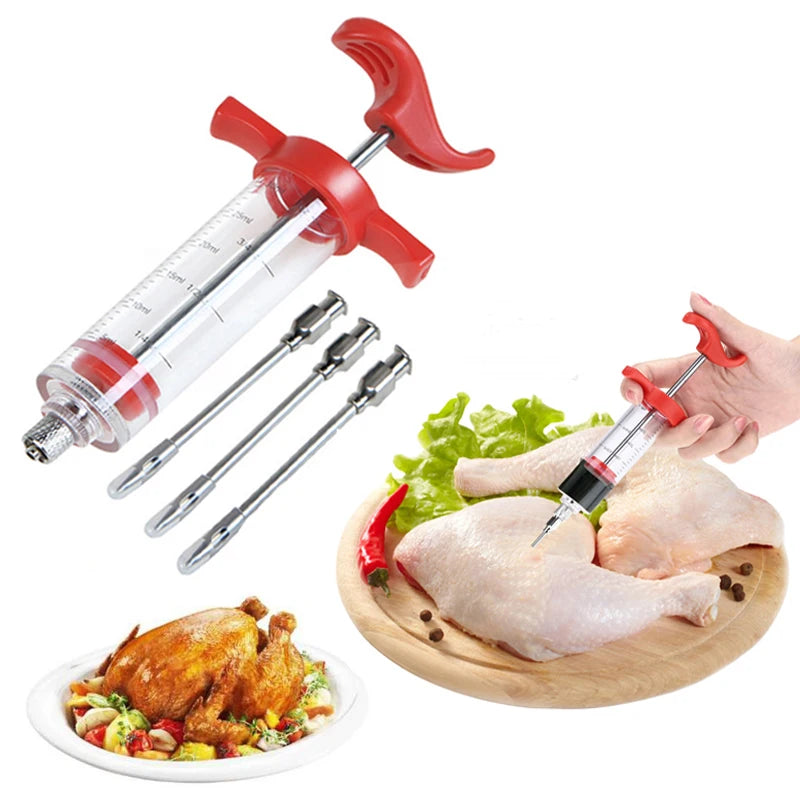 Hot Selling BBQ Meat Syringe Marinade Injector Turkey Chicken Flavor Syringe Kitchen Cooking Syinge Accessories