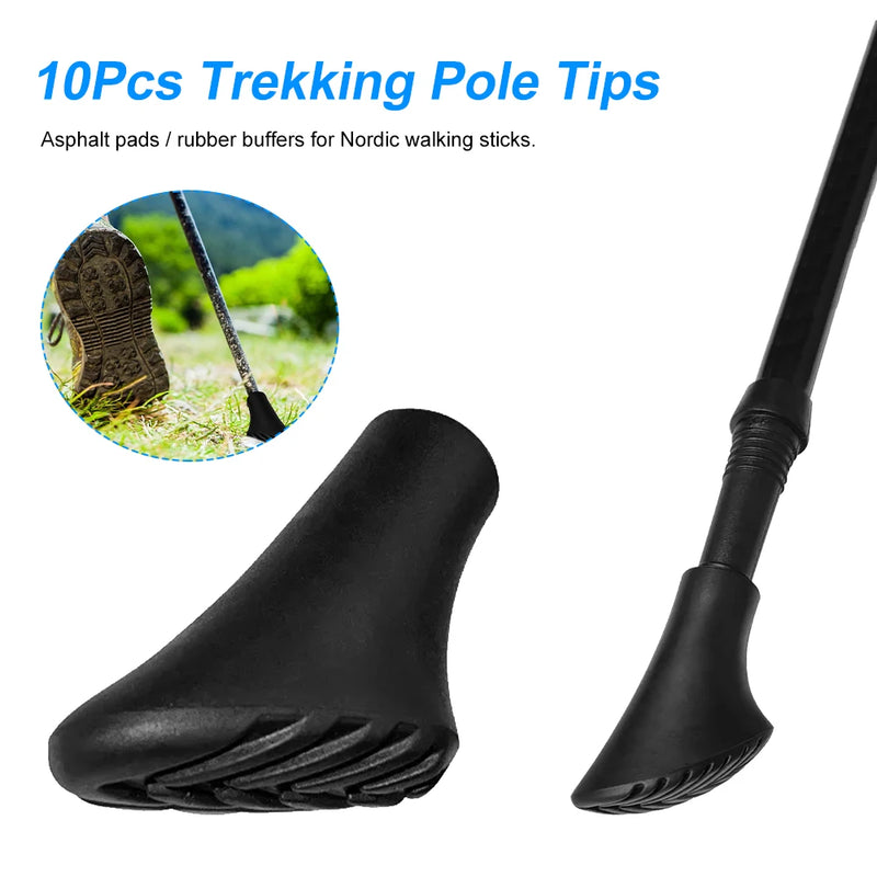 10Pcs Trekking Pole Tips Replacement Rubber Feet Nordic Walking Stick Pads Rubber Buffers Trekking Poles Protectors for Climbing