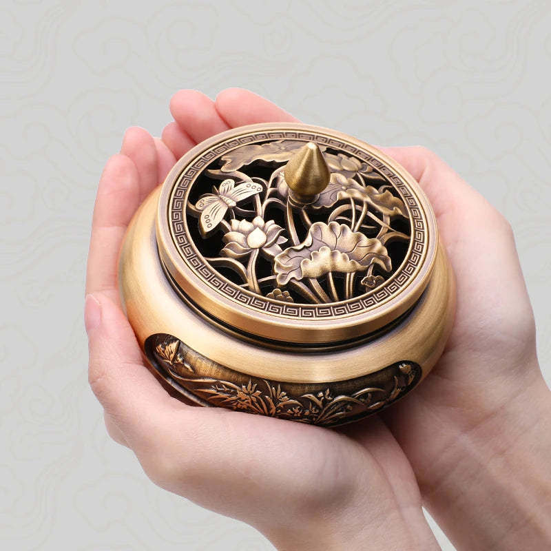 Brass copper incense burner indoor large tray incense thread incense burner tea ceremony Xuande stove decoration