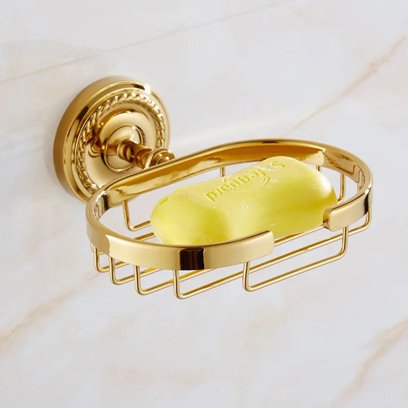 Gold Bath hardware Set Bathroom Accessories Shelf Soap Dish Toilet Paper Holder Soap Dispenser Robe Hook ELM53G