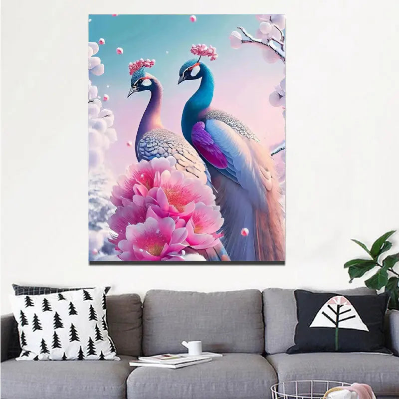 5D DIY Peacocks Diamond Painting Animal Full Round Diamond Embroidery Mosaic Cross Stitch Kit Home Decor Gifts