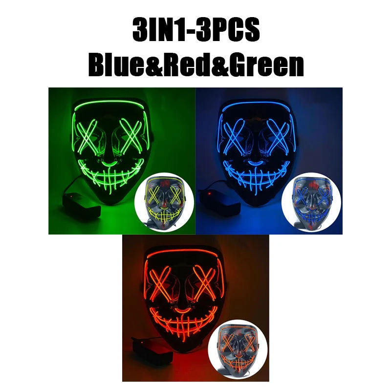 Halloween Masks of Terror Led Face Light Mask Scary Scream Bright Mask for Carnival Halloween Costumes for Men Glow in The Dark