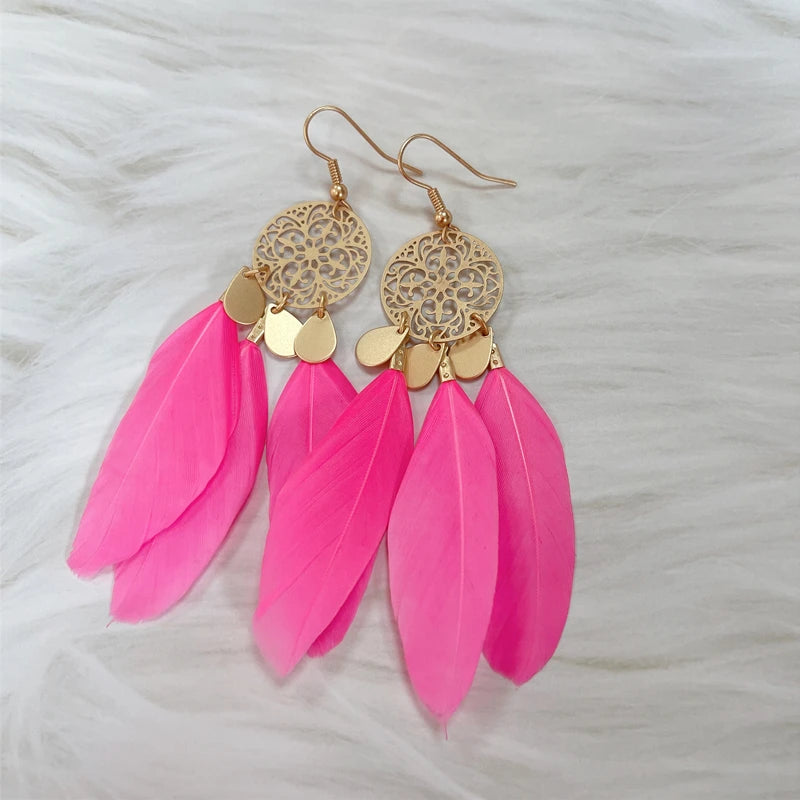 Bohemian Fashion Feather Earrings for Women Elegant Multicolor Long Tassel Vintage Hook Earring Jewelry Gifts Antique Earrings