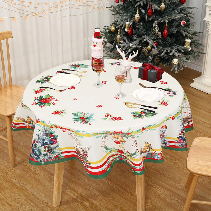 Christmas Round Tablecloth Santa Claus Snowman Table Cloth Merry Christmas Decorations for Home 2024 Xmas Navidad New Year Decor