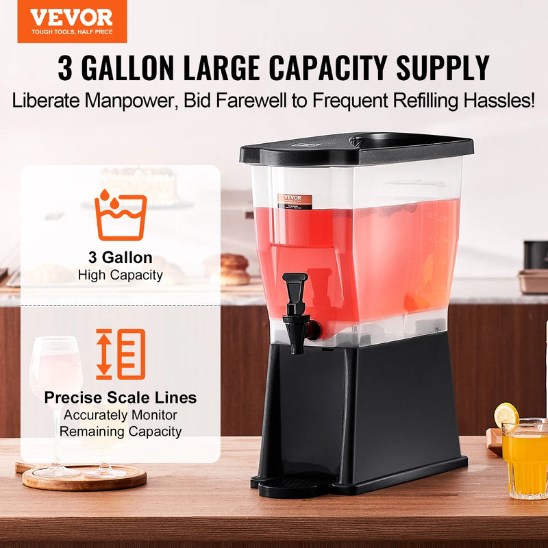 VEVOR Beverage Dispenser 3 Gallon Drink Dispenser for Parties Plastic Juice Dispenser with Stand Spigot Lid Iced Tea Dispenser
