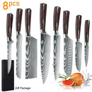 Kitchen Knife Set 3-10PCS Professional Chef Knife 7CR17 Germany Stainless Steel Damascus Laser Meat Cleaver Slicing Santoku