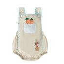 Easter Bunny Embroidered Sleeveless Romper Jumpsuit with Carrot Applique and Square Neckline for Baby Girls
