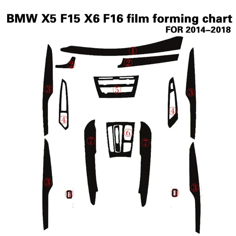 For BMW X5 F15/X6 F16 2014-18 Interior Central Control Panel Door Handle 5D Carbon Fiber Stickers Decals Car Styling Accessories