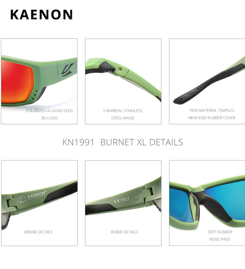 White TR90 frame Square Brand Kaenon Mens Mirrored Polarized Sunglasses UV400 Rubber Cover Sport Fishing Eyewear Driving