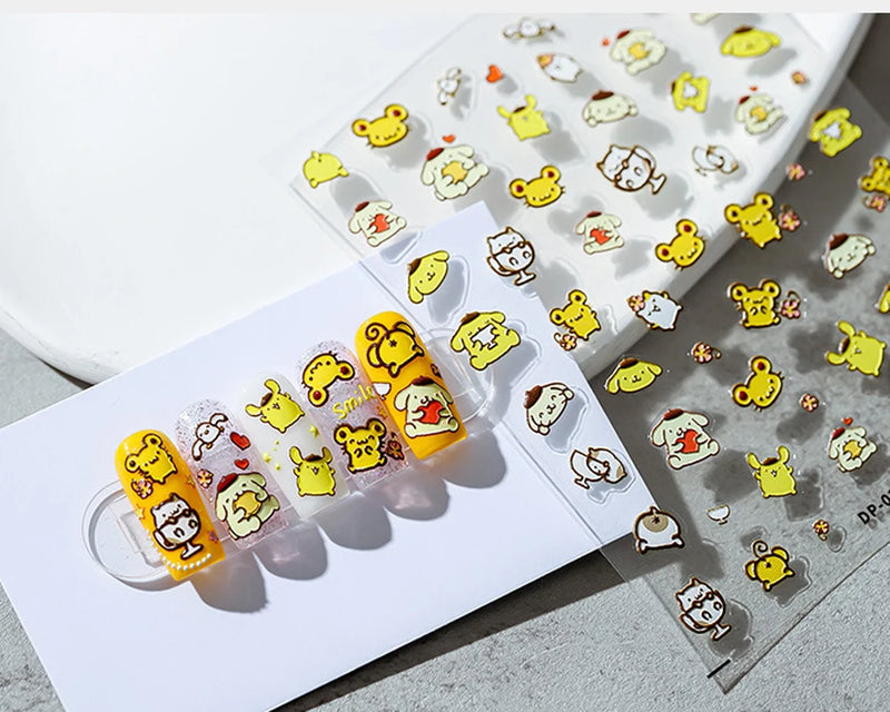 1PCS 5D Cartoon Kuromi Hello Kitty Nail Stickers Sanrio Animation Nail Art Decoration Sanrio Cute Melody Embossed Stickers