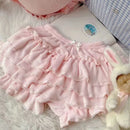 Pink JK Plush Shorts Winter Sweet Lolita Safety Short Pants Women Japanese Kawaii Ruffles Bloomers Harajuku Y2k Pumpkin Pants