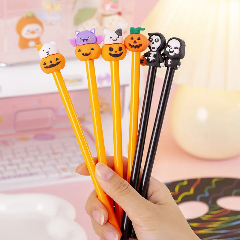 6 Pieces Stationery Cute Cartoon Halloween Pumpkin Cushaw Gel Pen Creative