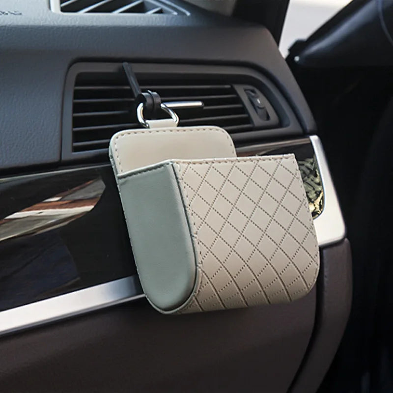 1pc Car Storage Bag Air Vent Dashboard Tidy Hanging Leather Organizer Box Glasses Phone Holder Storage Organizer Car Accessories