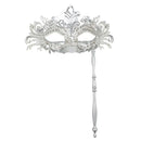 Metal Fancy Elegant Party Masque with Handheld Stick Half Face Venetian Masque with Rhinestones for Women Men Prom Masquerade