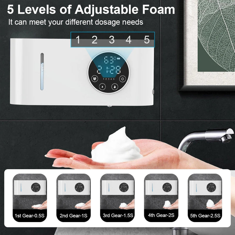 Automatic Foam Soap Dispensers Touchless Hand Wash Soap Dispensers with Temperature Display 500ML Wall Mount Foam Soap Dispenser