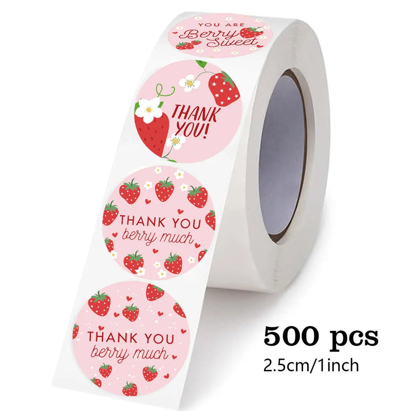 500pcs Strawberry Thank You Stickers，DIYAdhesive Labels Envelope Gift Sealing Stickers Birthday Party Cupcake Decoration Sticker