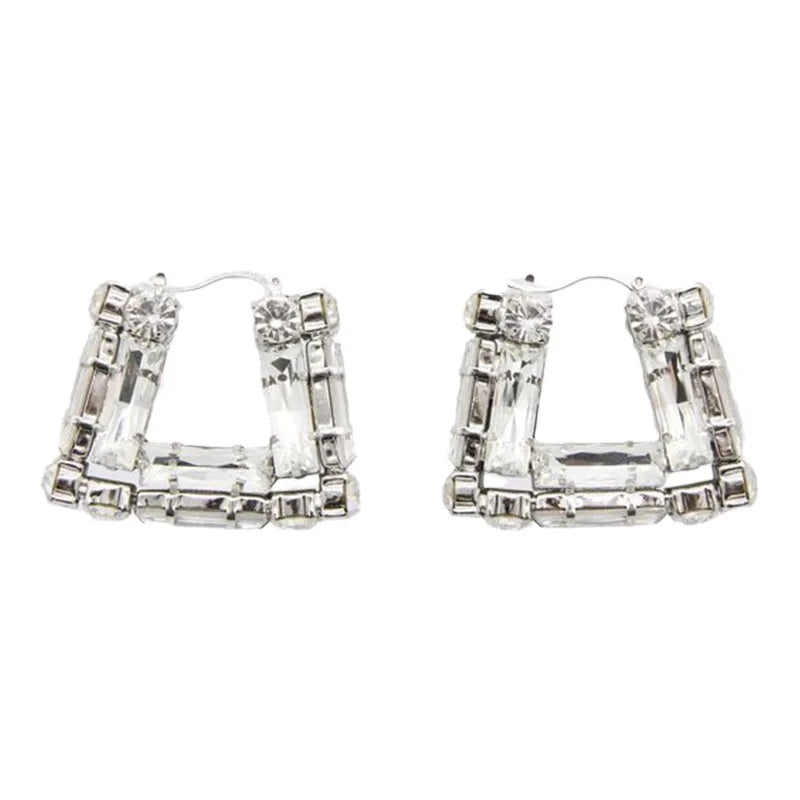 Statement Large Rhinestone Square Hoop Earrings Wedding for Women Fashion Jewelry Shiny Geometric Crystal Earrings Party Gifts