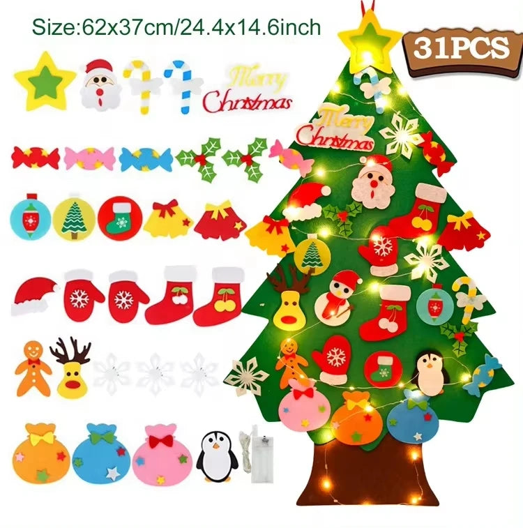 DIY Felt Christmas Tree with Light Merry Christmas Decoration For Home 2024 Xmas Tree Ornaments Navidad Noel New Year Gifts 2025