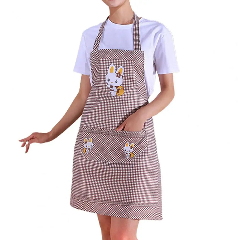 Kitchen Apron Home Cleaning Tools Double Pocket Cartoon Rabbit Adults Lady Women Apron Easter Cotton Linen Household Supplies