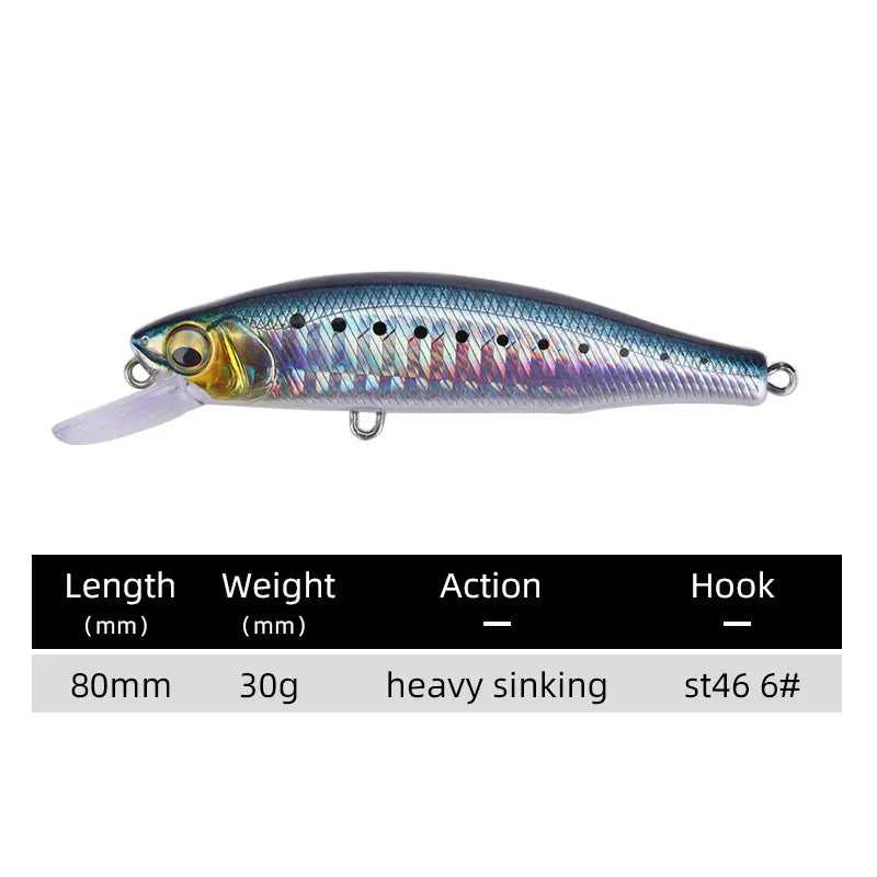 Le Fish 80mm 30g Heavy Minnow Sinking Minnow Wobblers Fishing for Bass Pike Isca Pesca Artificial Bait