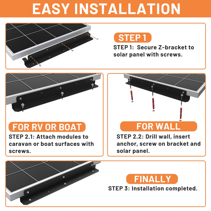 CP-SETUNO 2PCS Z-shaped Solar Panel Holder, Solar Panel 50-450w, Suitable for Motorhomes, Boats and Wall Mounting, for One Solar