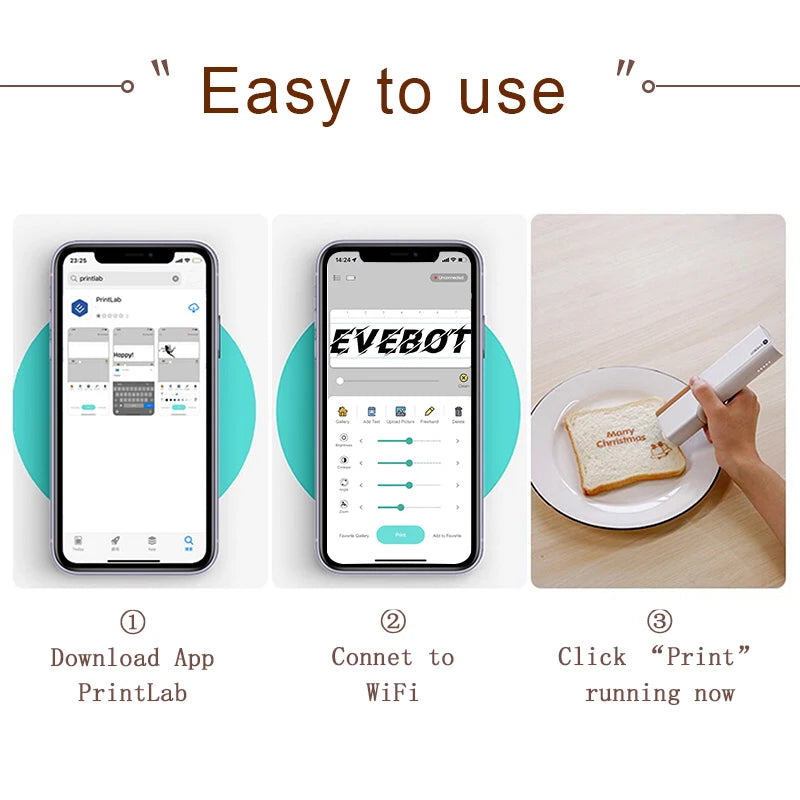 EVEBOT Printpen Food-Specific Handheld Printer Bread Coffee Milk Tea Biscuit Pattern Logo Smart Portable Mini Small Print