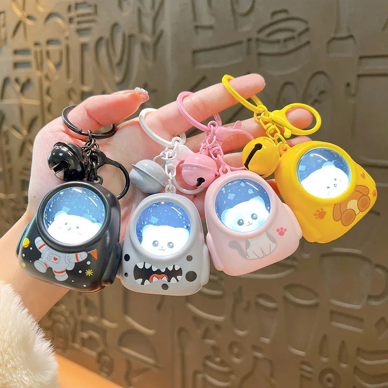 Cute cartoon bear schoolbag night light net red atmosphere key chain bag pendant claw machine gift car keychain wholesale