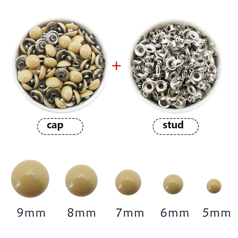 100sets Dome Cap Rivets 14 Colors Metal Studs Round Rivet for Leather Craft Bag Belt Clothing Garment Shoes Collar Parts