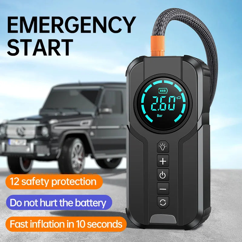 4 In 1 Car Jump Starter Power Bank Air Compressor Inflator Pump 1000A Portable Power Station 8400mAh Car Battery Charger Booster