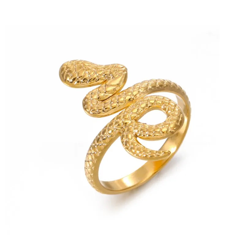 ANENJERY Stainless Steel Gold Color Snake Shape Ring for Women Personality Vintage Open Finger Ring Jewelry Accessory