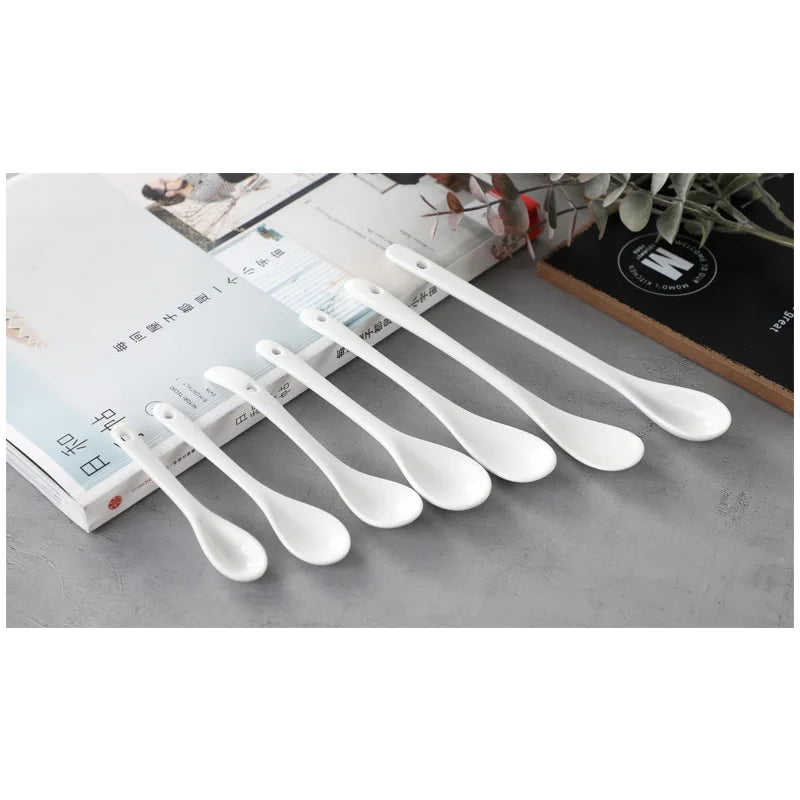 5/10/20/30PCS Ceramic Long Handle Spoons Flatware Dessert Spoon Ice Cream Spoon Tableware Tea  Honey Supplies Kitchen Tools